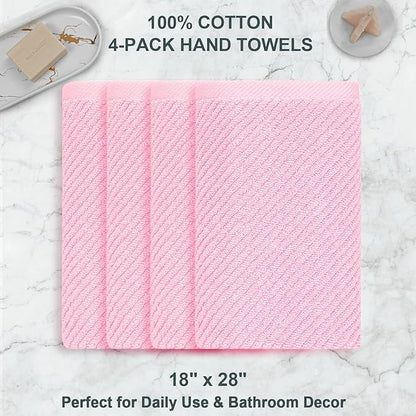 VOOVA & MOVAS Pink Bathroom Hand Towels Set of 4, Large 18" x 28"