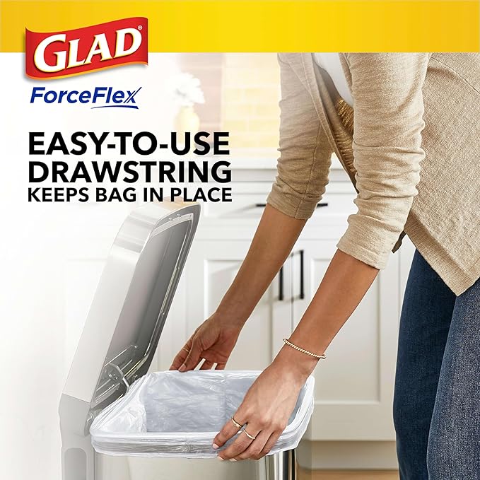 Glad ForceFlex Trash Bags 13 Gallon Gain Lemon Zest | Tall Kitchen | Drawstring