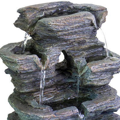 Ferrisland 5-Tier Cascading Tabletop Fountain with LED Lights - Indoor Water Fountain Decor Tabletop Small Relaxation Waterfall Feature Dark Gray