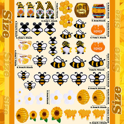 Hotop 48 Pcs Bee Iron on Patches Honeybee Patch Backpacking Sew on Embroidered for Jeans Jackets Clothes Backpack Cap DIY Crafts Sew Making