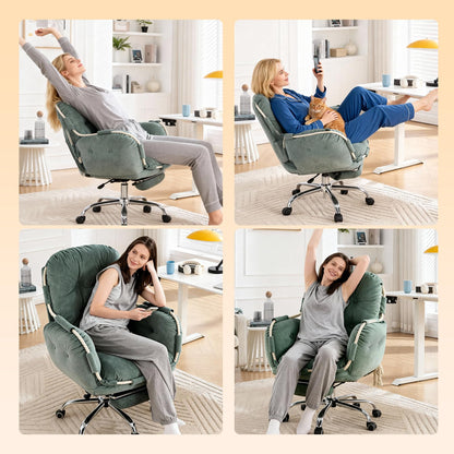 Criss Cross Office Chair with Foot Rest Flip Armrests for Pets and Comfortable Cross Legged Office Chairs for Women Reclining Office Chair Desk Chair Comfy Vanity Chair with Back and Wheels Green