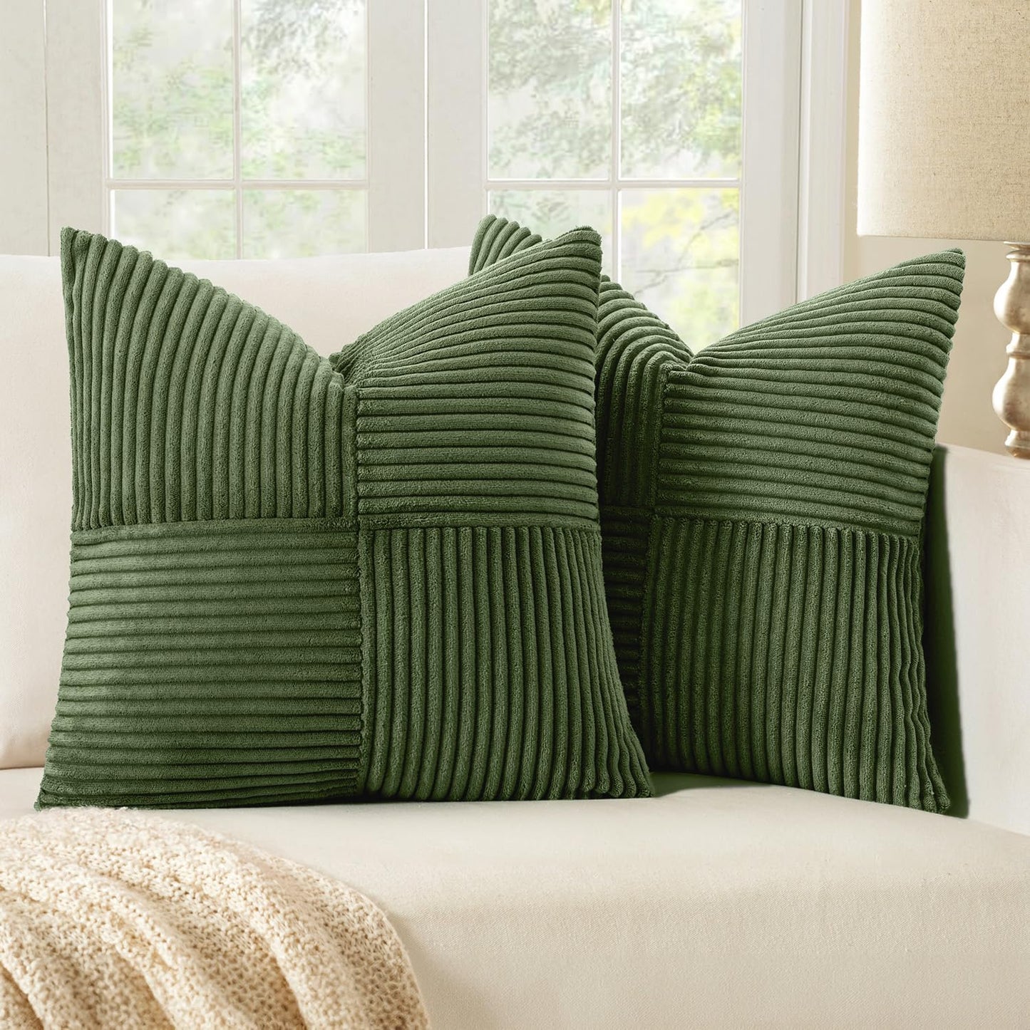 MIULEE Black Corduroy Pillow Covers Pack of 2 Boho Decorative Spliced Throw Pillow Covers Soft Couch Pillowcases Cross Patchwork Textured Cushion Covers for Living Room Bed Sofa 18x18 inch