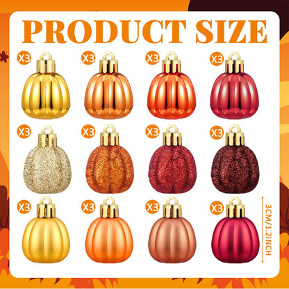 Colingmill 36 Pcs Fall Tree Ornaments Pumpkin Hanging Ornaments Thanksgiving Fall Decorations Mini Pumpkin Ball Decorations Farmhouse for Small Tree Autumn Home Halloween Party(Fresh,Yellow)