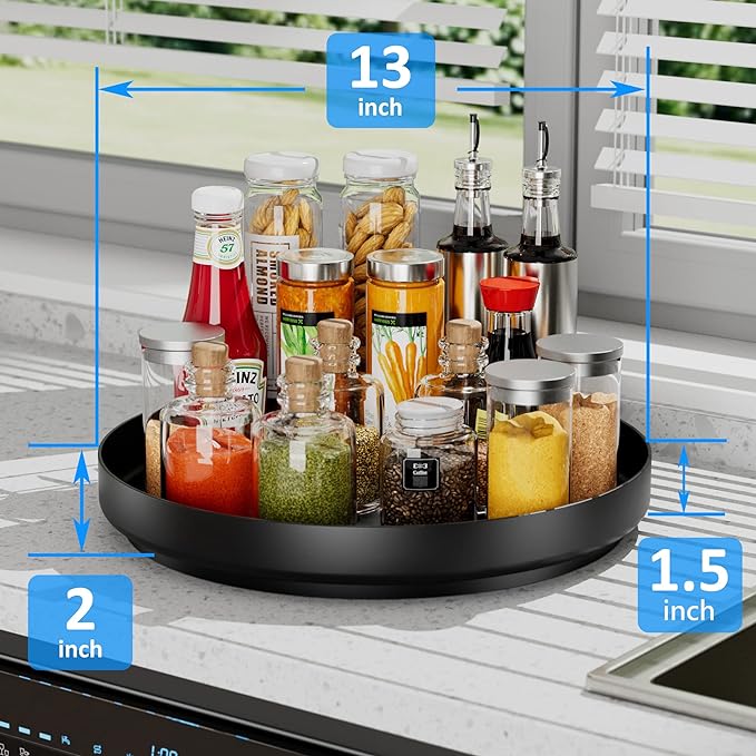Ovicar Lazy Susan Turntable Organizer - 13 inch Rotating Spice Rack Metal Lazy Susan for Cabinet Pantry Kitchen Countertop Bathroom Refrigerator Table Storage, Black