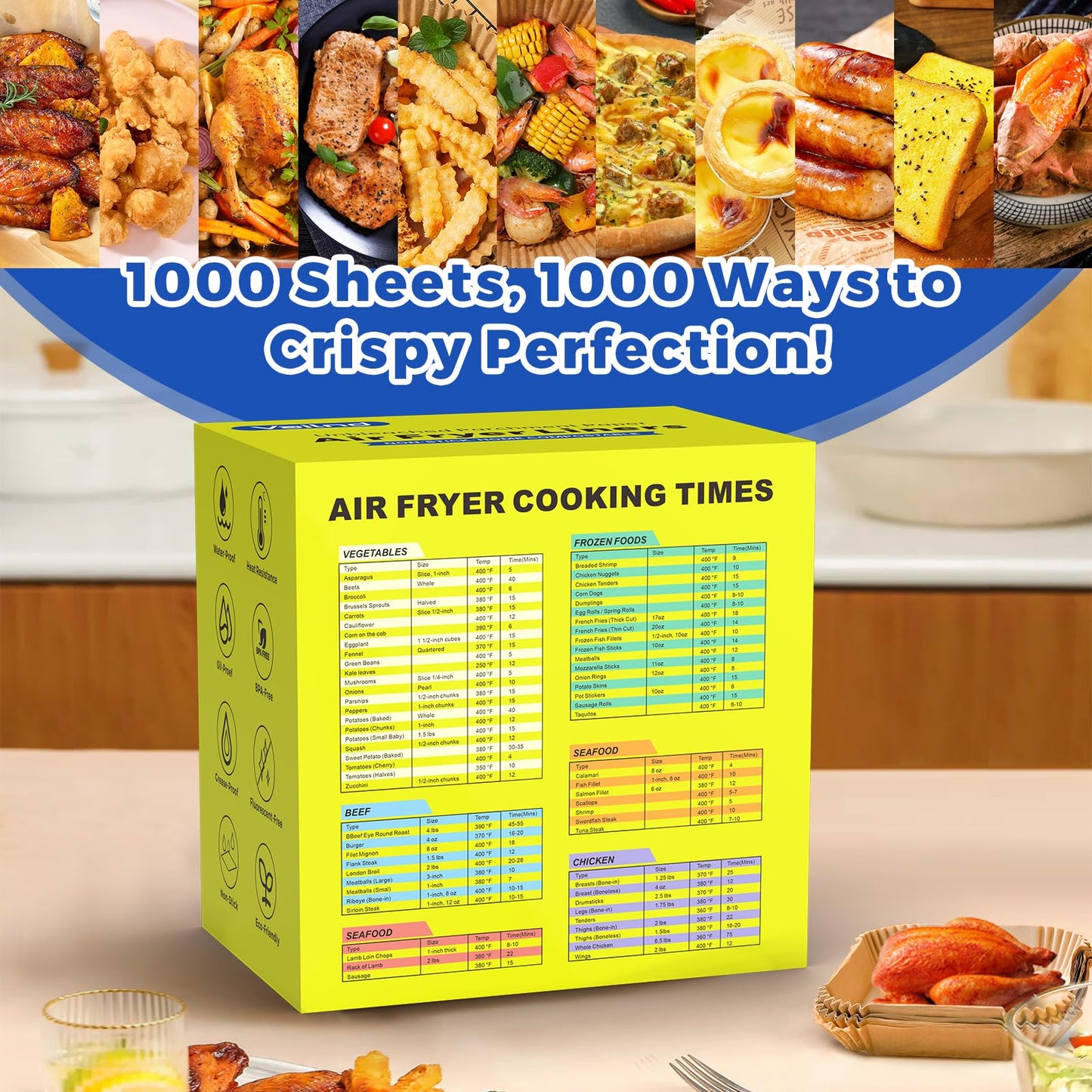 400 Pcs Air Fryer Paper Liners, 8" Square Air Fryer Liners Disposable, Heavy-Duty Parchment Paper for 5-8 qt Airfryer Basket, Non-Stick & Grease-Proof Baking Liner for Oven Pan