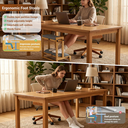Double Foot Rest Under Desk, Adjustable Wooden Under Desk Footrest with Cushion, Ergonomic Foot Stools for Office, Gaming & Study, Relieve Leg Hip & Back Pressure, Improve Circulation