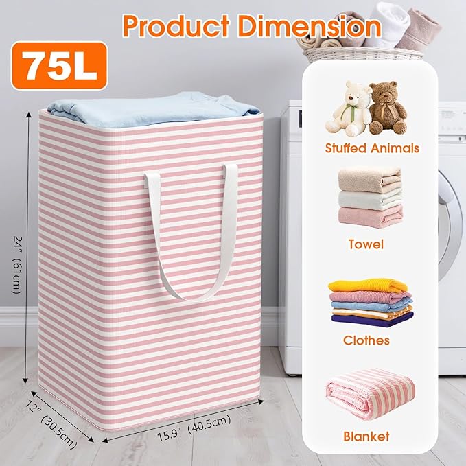 3 Pack Large Laundry Basket, Waterproof & Freestanding Laundry Hamper,
