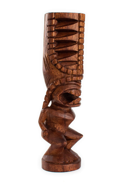 G6 Collection Handmade Wooden Primitive Angry Face Tribal Statue Sculpture Tiki Bar Handcrafted Unique Gift Art Decorative Home Decor Accent Figurine Decoration Artwork Hand Carved (Big Forehead)
