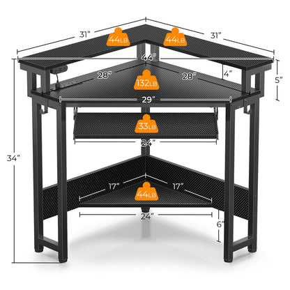Rolanstar Corner Desk,44" W x 34" H Small Computer Desk with Power Outlets, Gaming Desk with LED Lights, Triangle Corner Table with Keyboard Tray & Monitor Stand for Small Space, Black