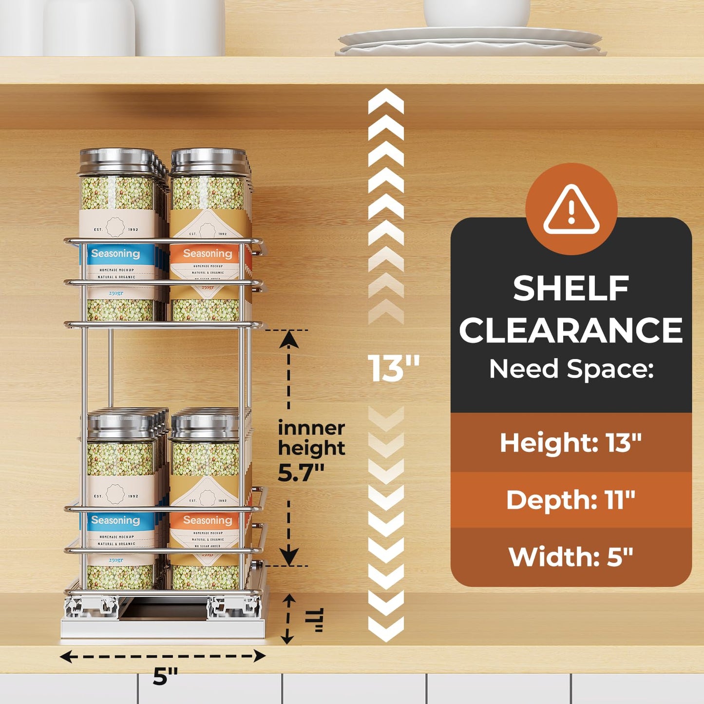 Pull Out Spice Rack Organizer for Cabinet, Slide Out Spice Racks, Easy to Install, 2.1''Wx10.35''Dx8.26''H, 3 Drawers 2 Tiers(Black)
