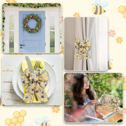 JarThenaAMCS 2 Rolls Bee Wired Edge Ribbons Craft Ribbon 2.5 in 20 Yards Bumble Bee Honeycomb Fabric Wrapping Ribbon for Bow Wreath Summer Party Home Decor