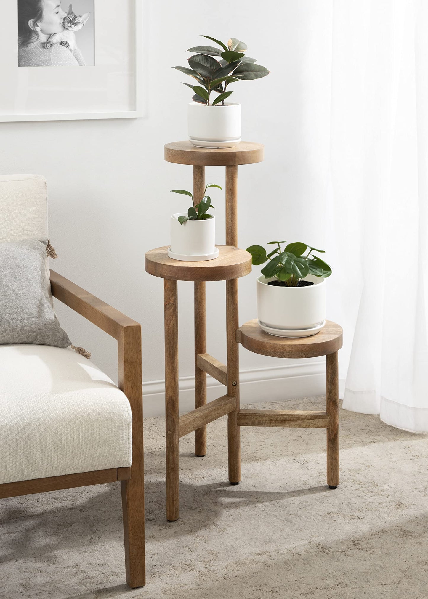 Kate and Laurel Fitley Modern 3 Tier Freestanding Plant Stand, 16 x 16 x 35, Natural Wood, Decorative Handcrafted Wood Plant Stand with Farmhouse Finish