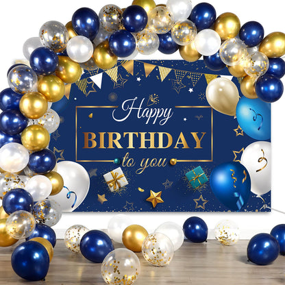 Tatuo Navy Blue Birthday Confetti Balloons Kit Set Photography Backdrop Banner Package for Boys Girls Men Women Birthday Party Decorations Supplies(Navy Blue and Gold)