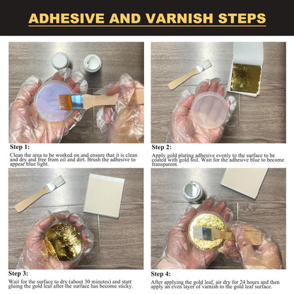 Wadities Gold Leaf Gilding Adhesive Set, 100ml Water Based Glue and 100ml Varnish, Gold Leaf Sheets 100 pcs, 2 Brushes, for Craft, Painting and Arts