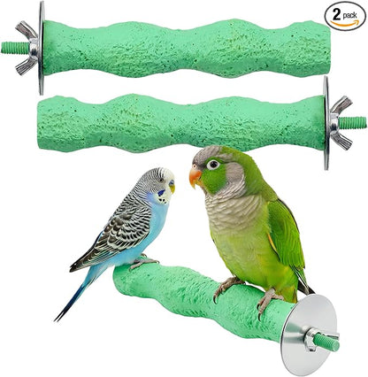 2-Piece Bird Beak Grinding Stone Perch Set, Anti-Slip Parrot Nail Trimming Stick with Resin Beak Grinder, Washable Claw Trimmer Care Stand for Budgie, Cockatiel, Parakeet Cage Accessories