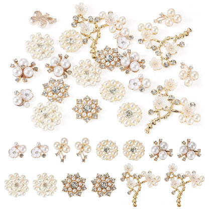 Craftdady 21 PCS Faux Pearl Rhinestone Flower Buttons Pearl Rhinestone Buttons Alloy Floral Embellishments Brooch for Crafts Jewelry Making DIY Wedding Decorations Clothes Bags Shoes Supplies