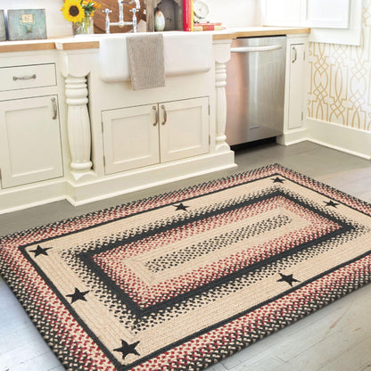 Primitive Star Gloucester Primitive Rugs 27x45 - Black & Brown Braided Rugs Highlighed with Red for Kitchens, Entryways and Bathrooms, Reversible, No Shed Jute for Easy Maintenance