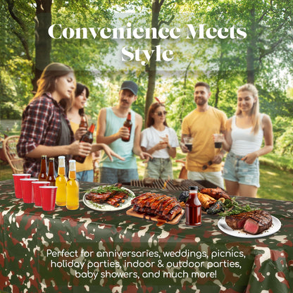 Grandipity Camouflage 6 Pack Premium Disposable Plastic Tablecloth 54 Inch. x 108 Inch. Rectangle Table Cover
