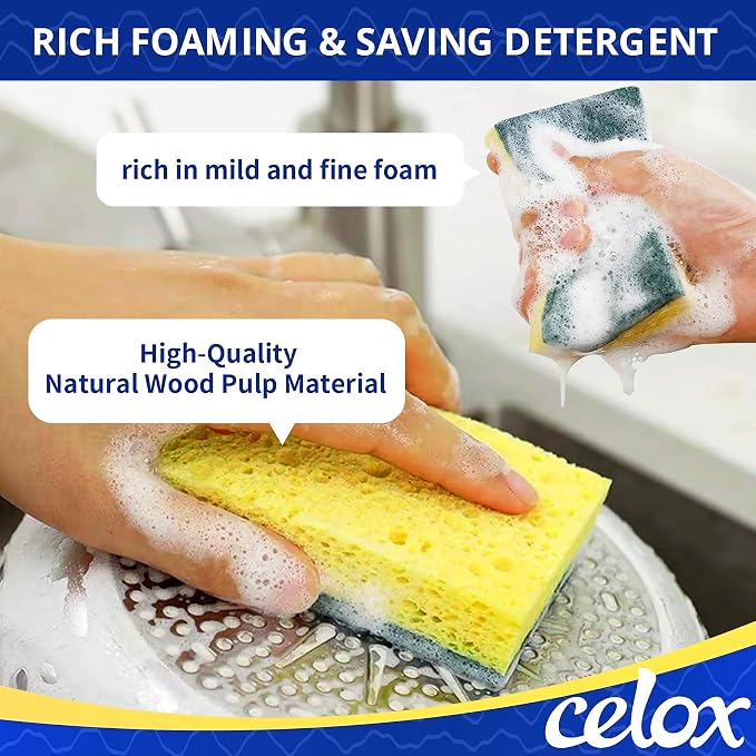 CELOX Scrub Sponges Heavy Duty Sponges for Dishes, Yellow, 36Pack