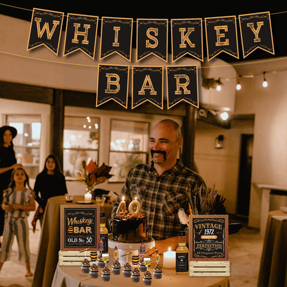 Whiskey Bar Decoration Kit, DIY Whiskey Bar Sign Aged to Perfection Party Sign Cake Toppers for Men 30th 40th 50th Birthday Decorations Aged to Perfection Party Supplies