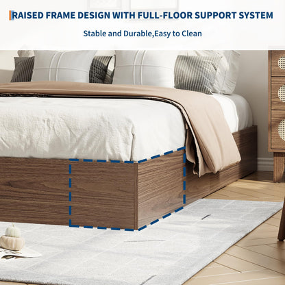 IDEALHOUSE Full Bed Frame with 2 Storage Drawers, Wooden Bed Frame Without Headboard, Minimalist Floor Platform Bed, Wood Slat Support, Noise Free, No Box Spring Needed, Easy Assembly