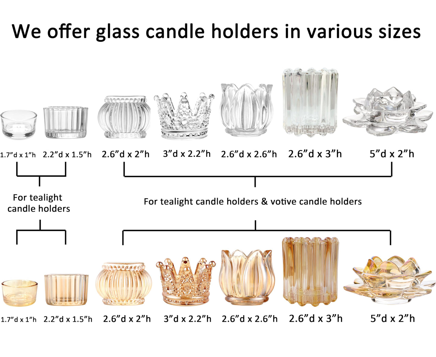 GOLDEAL 24 Pcs Clear Crown Glass Tealight Candle Holders,Votive Candle Holders Bulk,Candlestick for Wedding,Party,Dinner, Home Table Decorative.