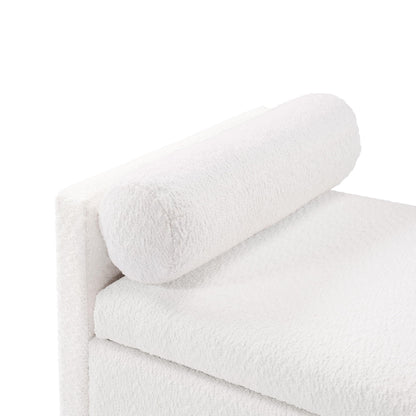 Christopher Knight Home Namo Boucle Upholstered Ottoman with Storage, Wooden Storage Ottoman Bench with Pillows, Long Entryway Ottoman Foot Rest, Bedroom End of Bed Foot Stools Ottoman, Natural+Ivory