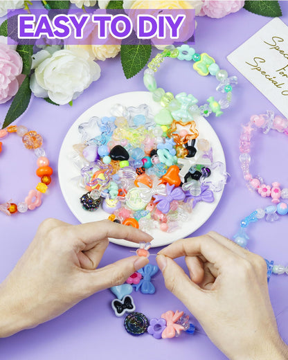450PCS FIVEIZERO Assorted Acrylic Beads for Bracelet Making, Flower Star Heart Butterfly Candy Gummy Bear Kawaii Aesthetic Cute Beads for Jewelry Making, Keychains, Necklace, Phone Charms, DIY Crafts