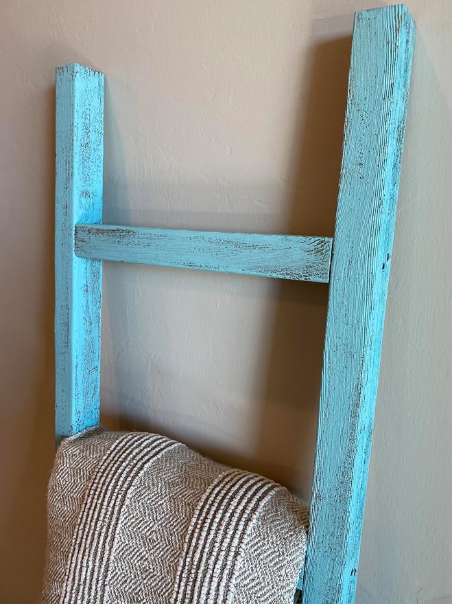 BarnwoodUSA Rustic Farmhouse Decorative Ladder - Our 5 ft Ladder can be Mounted Horizontally or Vertically and is Crafted from Upcycled Wood | No Assembly Required | Blue