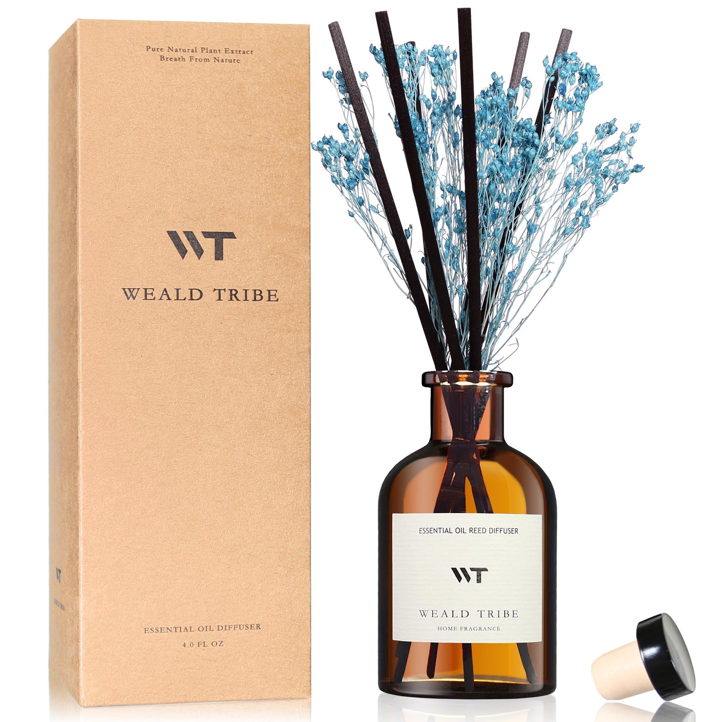 WEALD TRIBE Flower Reed Diffuser Set Vanilla Cinnamon Scent for Bathroom Air Fresheners | 4.0 fl oz Essential Oils with Sticks Home Fragrance Defusers | House Bedroom Office Shelf Decor & Gift
