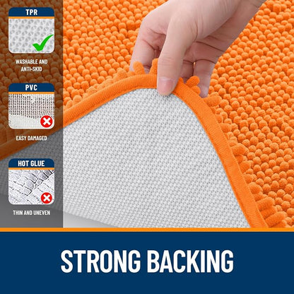 OLANLY Large Bathroom Rugs 50x30, Extra Soft Absorbent Chenille Bath Rugs, Rubber Backing Quick Dry, Machine Washable Bath Mats for Bathroom Floor, Tub and Shower, Home Decor Accessories, Orange