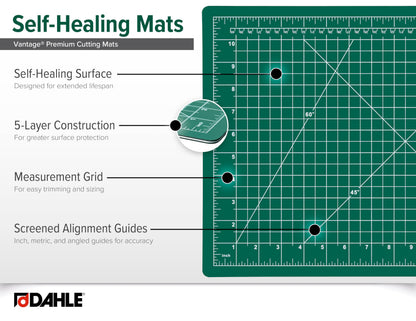 Dahle Vantage 10472 Premium Self-Healing Cutting Mat, 18"x24", 1/2" Grid, 5 Layers for Max Healing, Perfect for Crafts & Sewing, Green