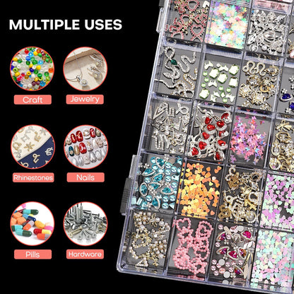 Noverlife 2 Pack 36 Grids Clear Plastic Organizer Box, Jewelry Craft Storage Container Bead Holder Nail Charm Organizer, Rock Collection Box for Fishing Tackles, Acrylic Earring Display Case for Girls