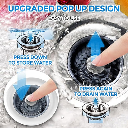 zaa 2 Pack Sink Drain Strainer, Sink Stopper, 3 in 1 Stainless Steel Kitchen