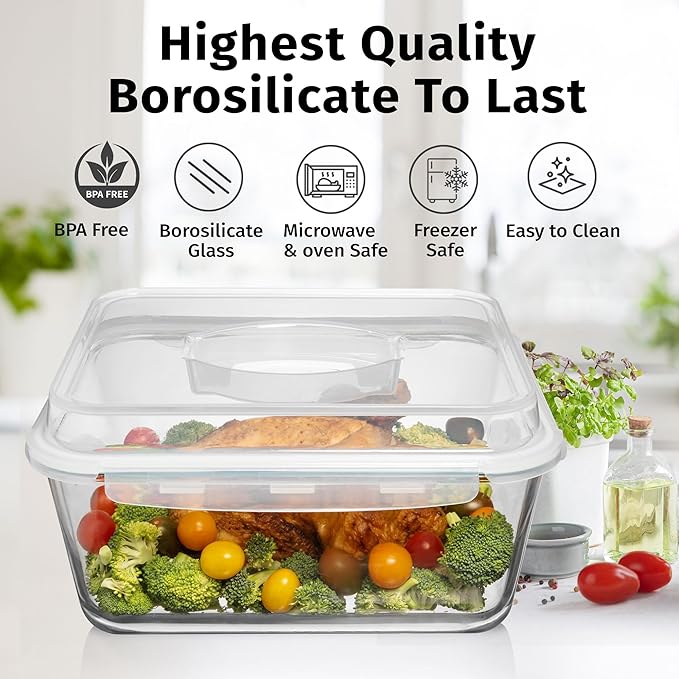 6500 ML / 220 oz / 28 Cup LARGE Glass Food Storage Container
