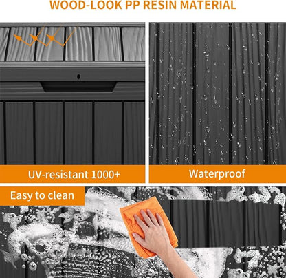 Vixzen 45 Gallon Waterproof Large Deck Box, Lockable Resin Outdoor Storage Box with Hydraulic Lid, Durable Storage Bin for Patio Furniture Cushions, Garden Tools, Pool Accessories, Balck