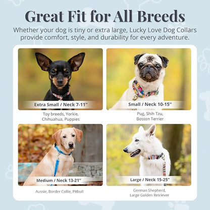 Lucky Love Dog - Adjustable Dog Collar with Easy Click Buckle for Medium Dogs, Durable, & Comfortable for Male & Female Dogs, Pet Collar for Puppies & Adult Ones - Linus, Medium