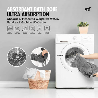 Tuff Pupper Fast Drying Dog Bath Robe | 800 GSM Plush Dog Towel Bathrobe/Dressing Gown | Super Absorbent Pet/Puppy Bathrobe | Adjustable Hood & Belly Strap | Super Soft | Fast Drying (XXL, Gray)