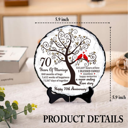 Bozspacer Platinum Couple Slate Plate – 70th Wedding Gifts for Parents & Couples – Unique 70th Anniversary Wedding Gift Ideas – 70 Years of Marriage Decoration, Keepsake, Plaque (Platinum Anniversary)