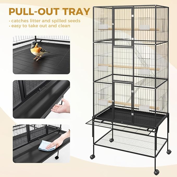 GAOMON Large Bird Cage - 69 Inch Metal Parrot Cage with Rolling Storage Stands, Wide Flight Aviary with Slide Out Tray Feed Bowls, Pet Bird House for Conures, Cockatiels, Cockatoo, Parakeets