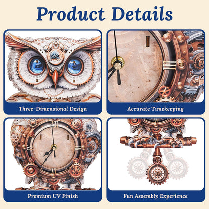 wudhank 3D Wooden Puzzle for Adults - Mechanical Owl Clock, Mechanical Wall Clock Kit with Pendulum, 3D Puzzles for Adults DIY Room Home Decor, Holiday Birthday Gift for Men Women