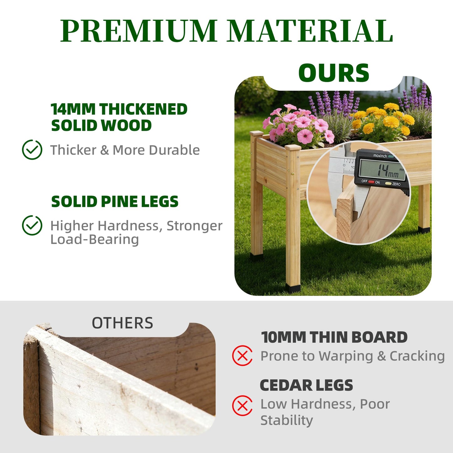 ZIENLIFE Wood Raised Garden Bed, 48x24x30in Elevated Wooden Planter Box with Legs Standing Growing Bed for Backyard, Patio, Balcony with Bed Liner, 200 Pound Capacity