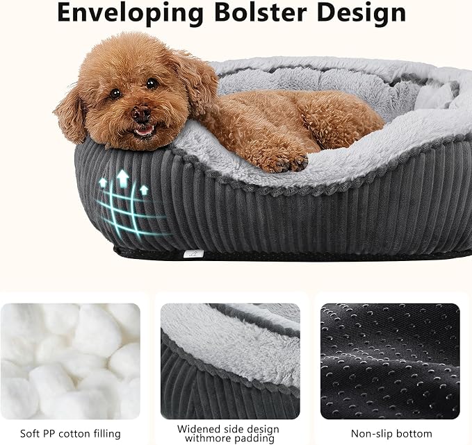 Dog Beds for Small Medium Large Dogs & Cats. Washable Pet Bed, Orthopedic Dog Sofa Bed, Soft Calming Sleeping Warming Puppy Bed (Grey, Medium-(25’’x 21’’x 8’’))