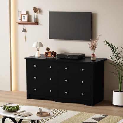 Shahoo Black Dresser for Bedroom with 6 Drawers, 47.2" Wide Chest Storage Organizer and TV Stand for Living Room, Closet, Hallway, Dormitory