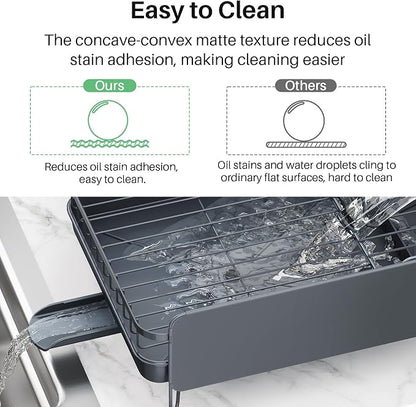 SNTD Dish Drying Rack - Large Dish Racks for Kitchen Counter, Expandable Dish Drainers with Cutlery Holder Stainless Steel Rustproof (Grey)