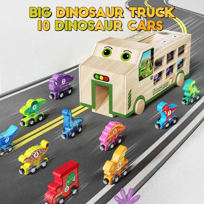 GJZZ Wooden Dinosaur Truck & 10 Magnetic Wooden Dinosaur Train Set