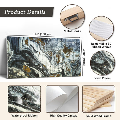 llribbons Framed Abstract Canvas Ribbon Wall Art Black White Gold Pictures Living Room Wall Decor Modern Painting Handmade 3D Woven Textured Prints Artwork for Bedroom Home Office Decoration 20" x 40"