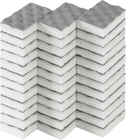 JOYMOOP Textured Clean Sponges, Dual-Sided Non-Scratch Soft Scrub Dish Sponge, Safe for Non-Stick Cookware, Kitchen and Household Cleaning, 36 Pack [Grey & White]