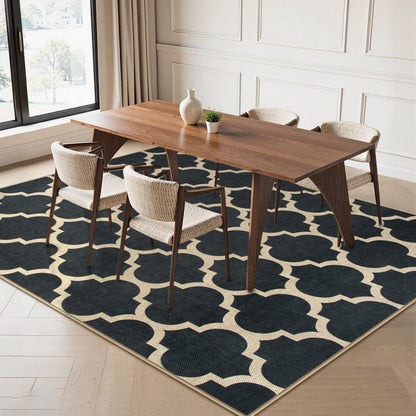 Lahome Moroccan Outdoor Rug 5x7, Easy Jute Black Washable Rugs for Patio Living Room, Geometric Trellis Woven Area Rug Non Slip for Backyard, Thin Non Shedding Farmhouse Carpet for Bedroom