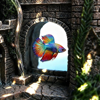 Aquarium Resin Castle Decoration, Air Bubbler Stone Cave Hideout House for Betta Fish, Shrimp & Turtles, Fish Tank Ornament Accessories for Breeding, Playing & Resting ，Decorative Bubbling Castle